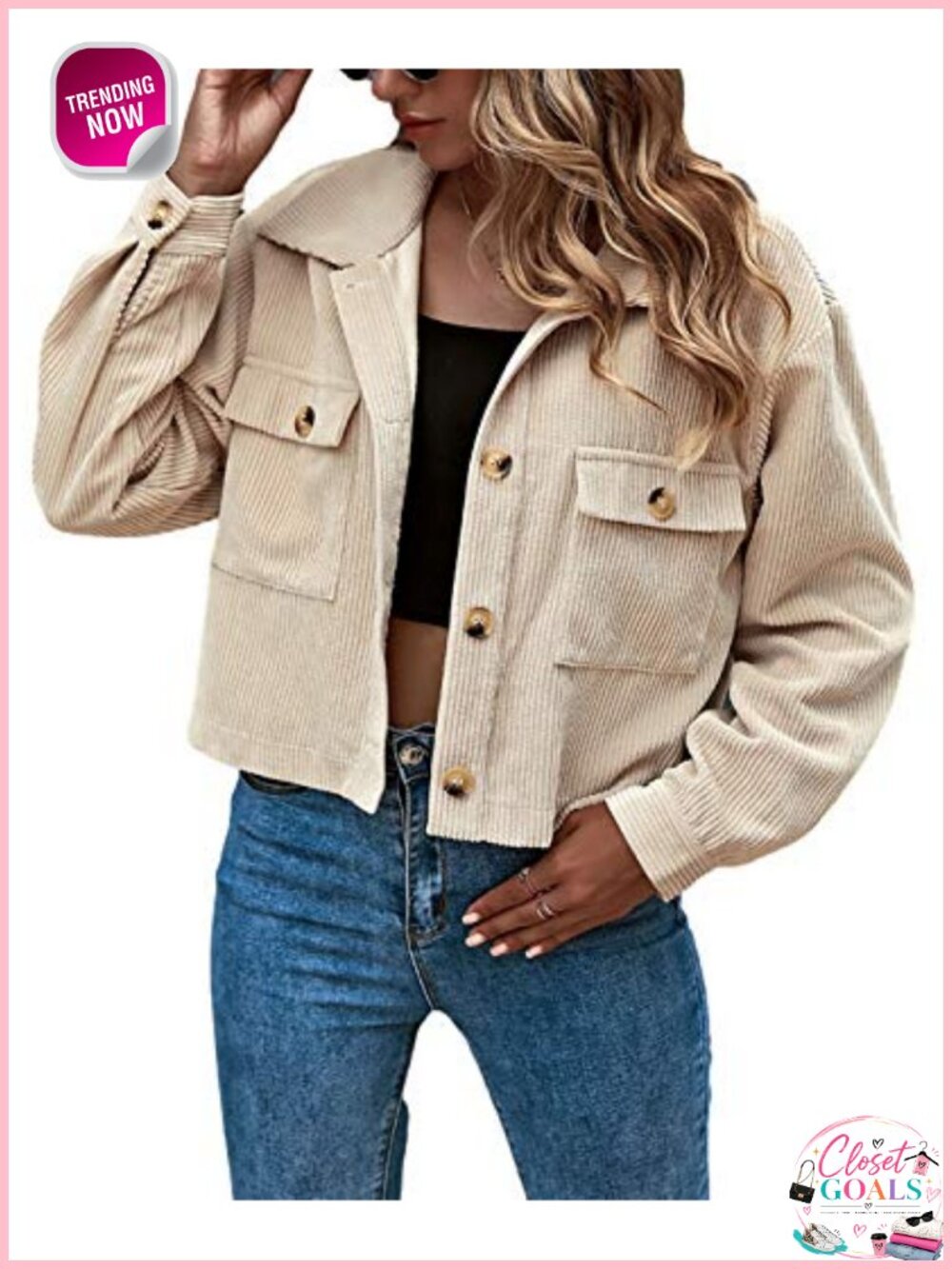 Cropped Corduroy Shacket Button Down Crop Jacket Cotton Polyester